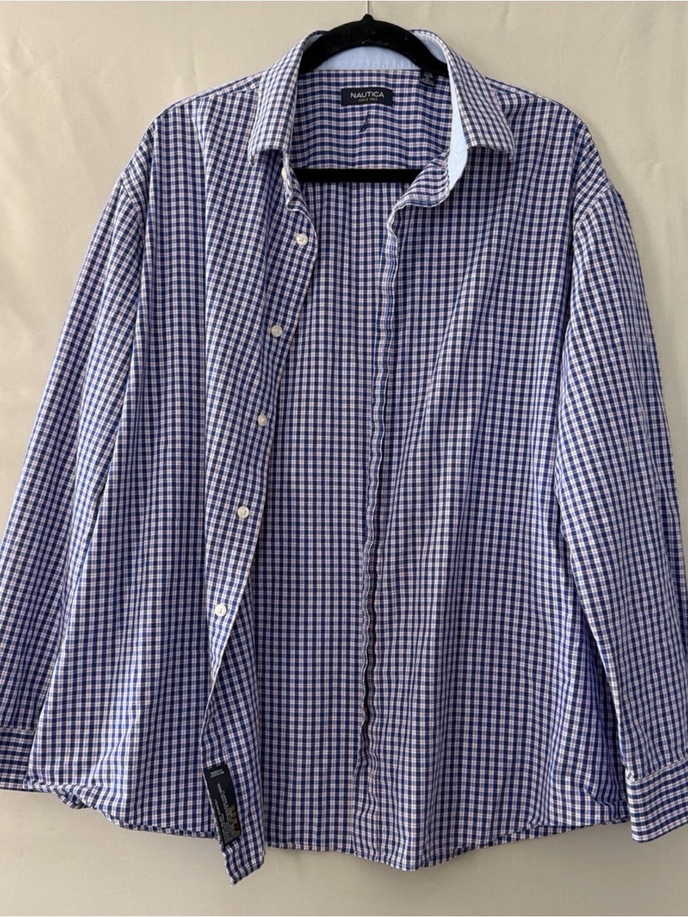 Nautica Men's Blue White Red Check Long Sleeve Cotton Button-Up Shirt Size XL